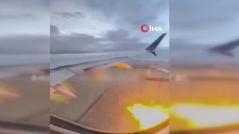 Havada korku dolu anlar Yolcu uçağının motoruna tavşan girdi motor alev aldı