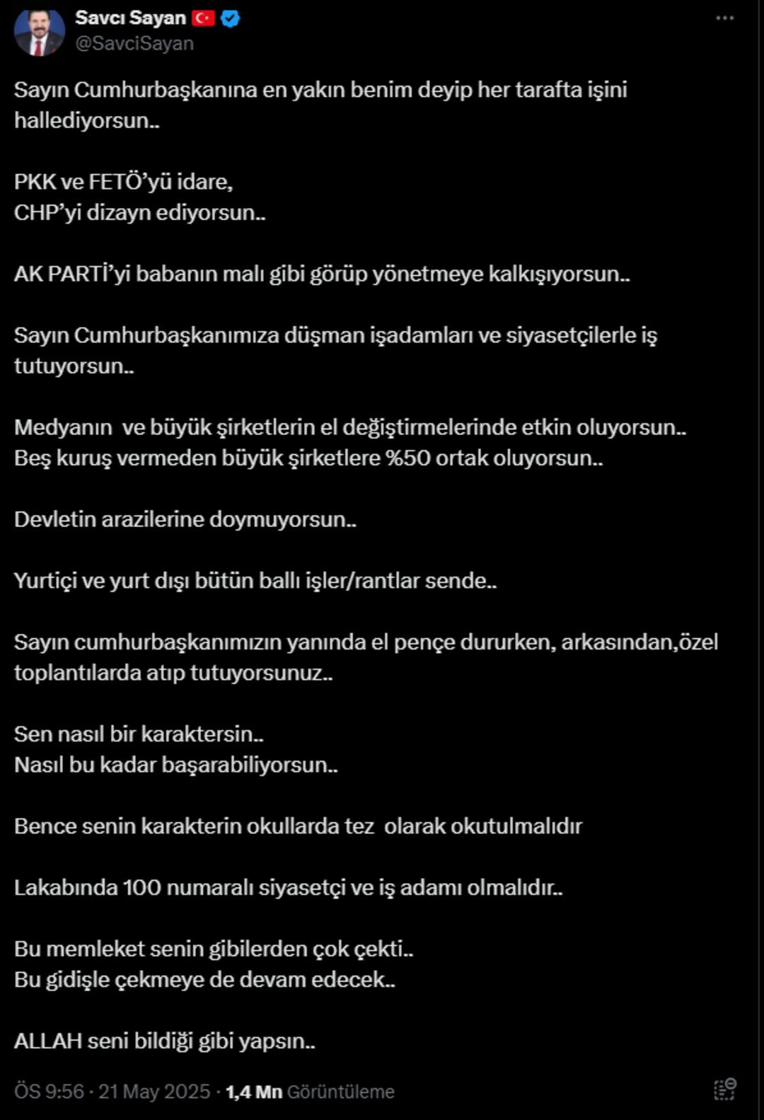 Savcı Sayan'ın paylaşımının fotoğrafı